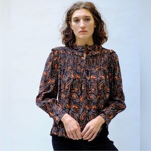Anthropologie Black and Orange Paisley Blouse
